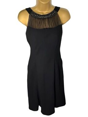 Evan Picone Fit & Flare Dress Beaded Mesh Neckline Black 2P